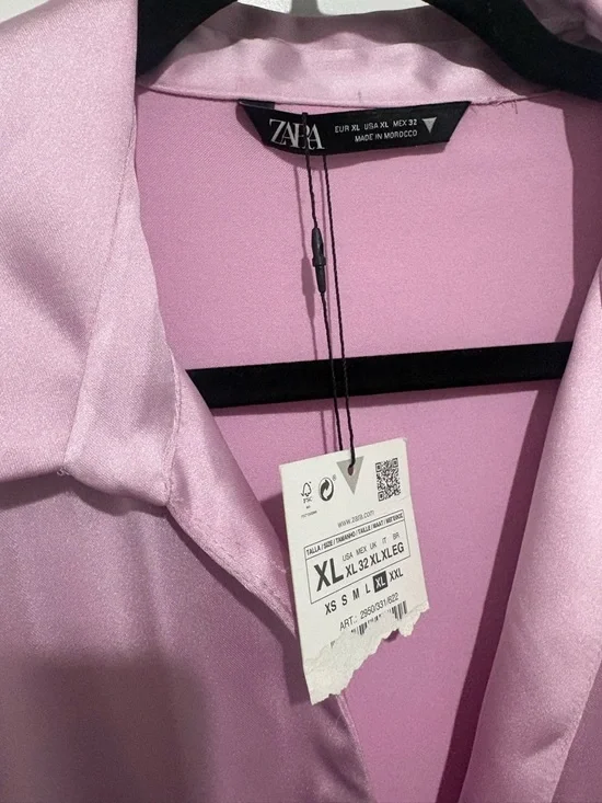 NWT Zara Pink Satin Faux Wrap Style Dress Size XL - Picture 5 of 9